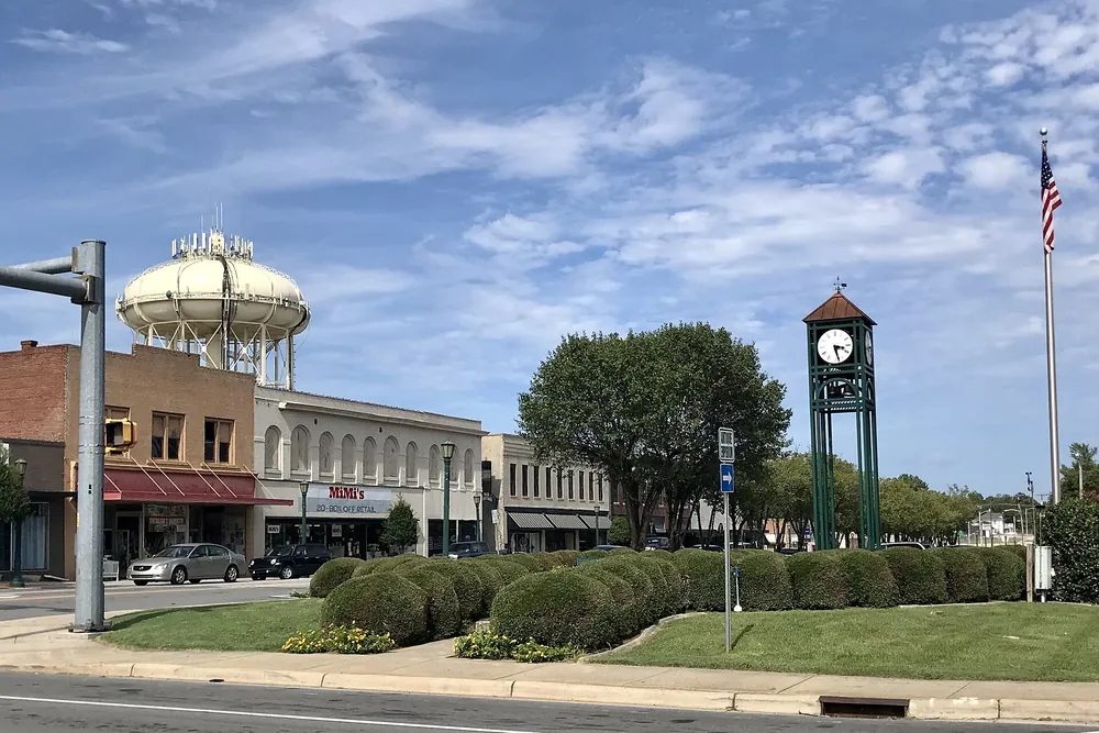Downtown Thomasville with its clock tower and water tower